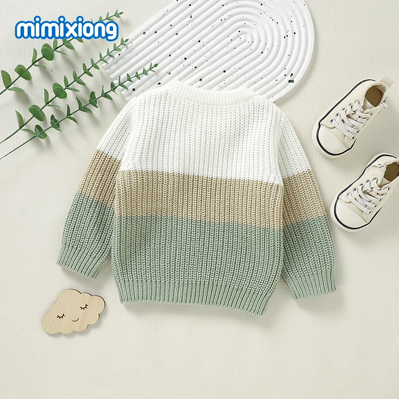 Casual Knitted Baby Sweater O-Neck Multi-Color Pullover