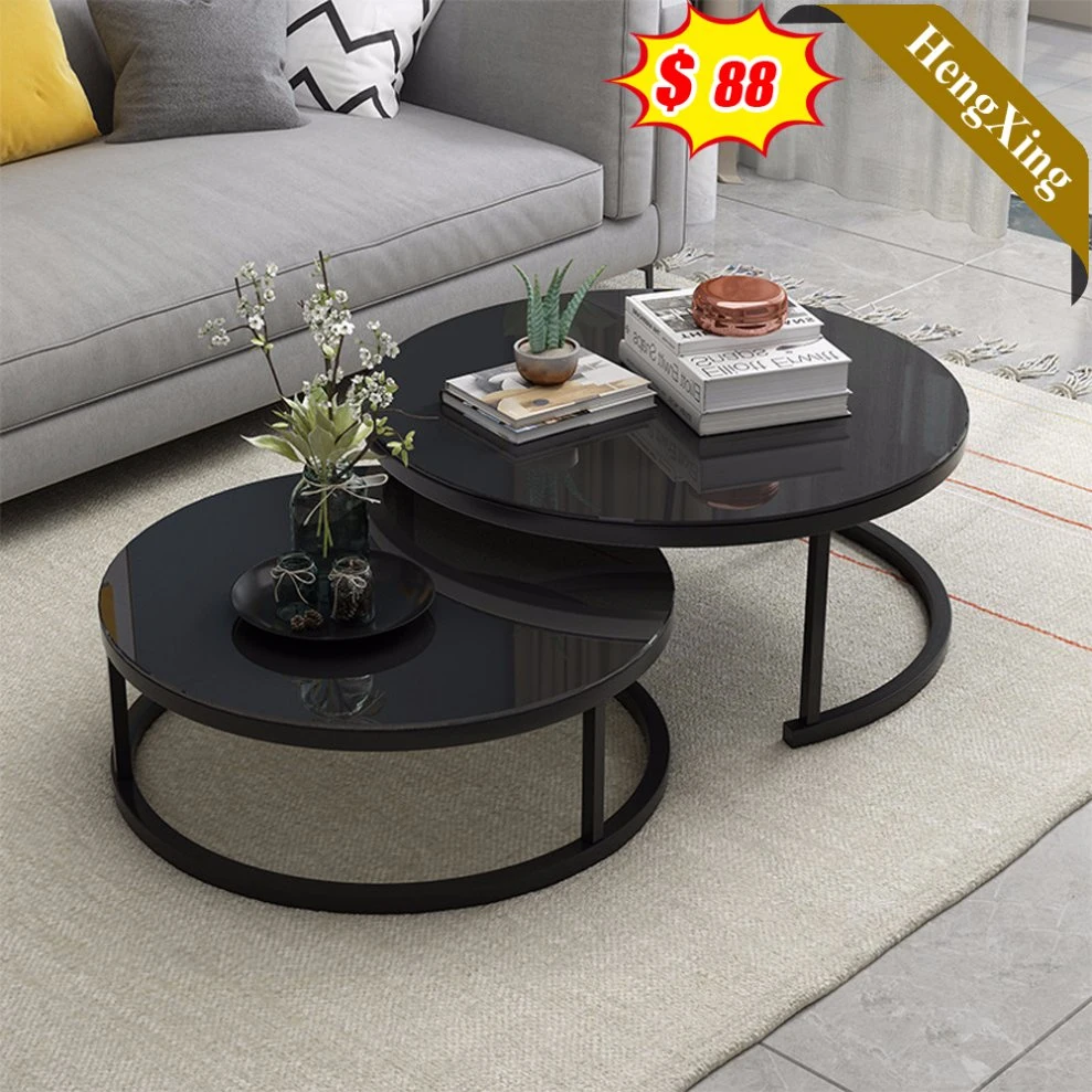 Modern Wooden Chinese Home Living Room Furniture with Metal Legs Round Coffee Table