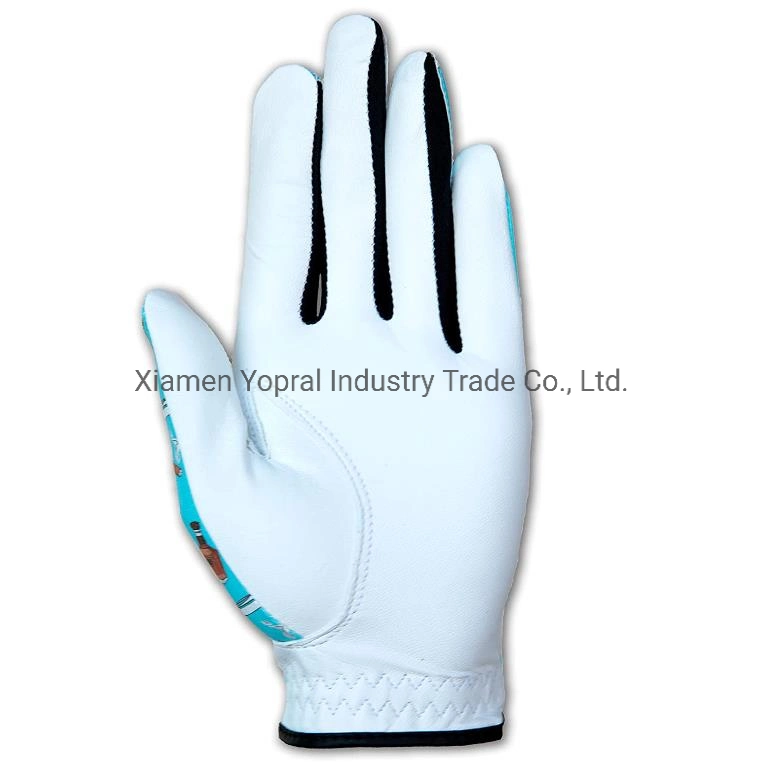 Hot Customize Design Logo Green and White Colored Cabretta Leather Zero Friction Womens Men Golf Gloves