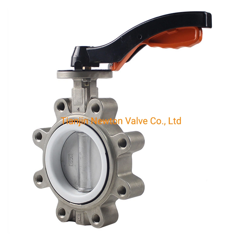 Acero inoxidable SS304 SS316 Lug Butterfly Valves PTFE Liner Seat Con llave / funcionamiento del engranaje sinfín