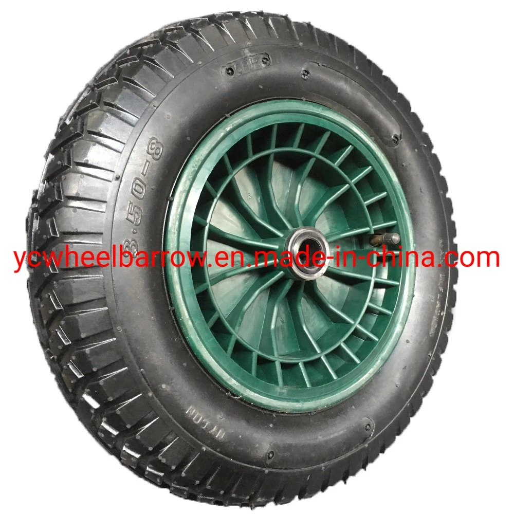 14*3.50-8 Natural Rubber Tyre Air Wheel Pneumatic Wheel with Plastic Rim for Garden Wheelbarrow