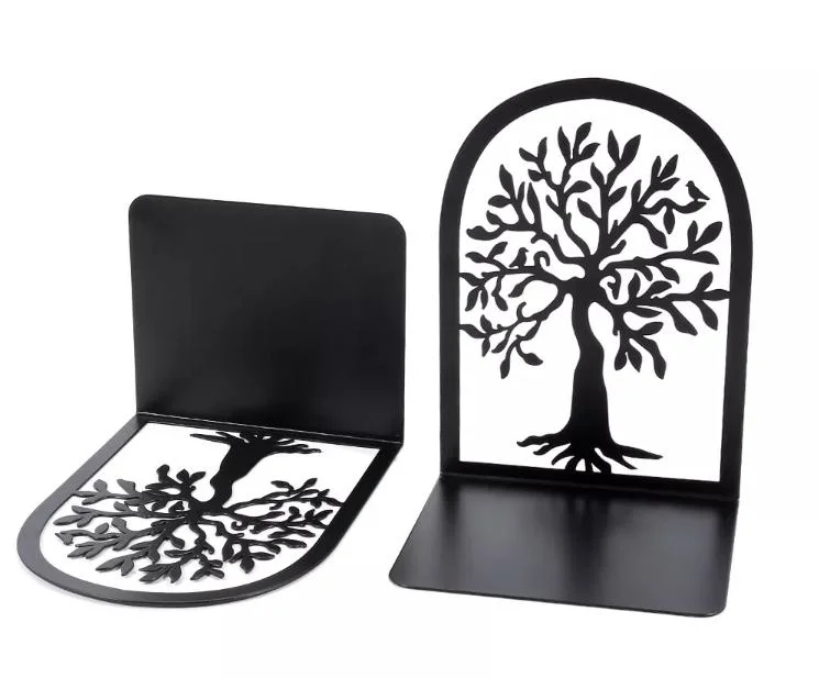 Black Tree of Life Bookends Non-Slip Metal Bracket Heavy Book Stopper for Office Home