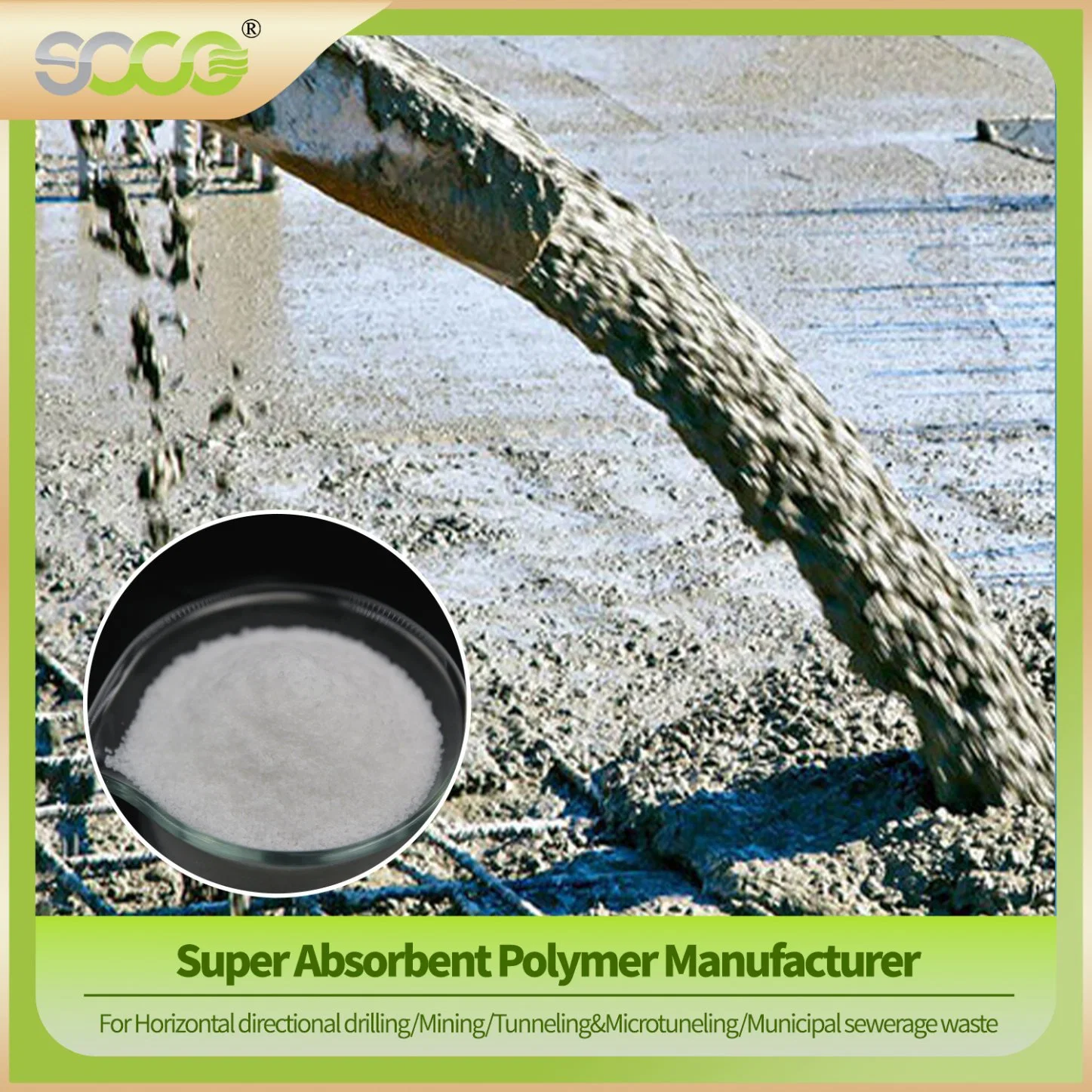 Poliacrilato de sodio/potasio polvo SAP polímero superabsorbente para tratamiento de agua/lodos y espurrería Solidificación/perforación/Minería/paquete de hielo de gel/polvo de cable