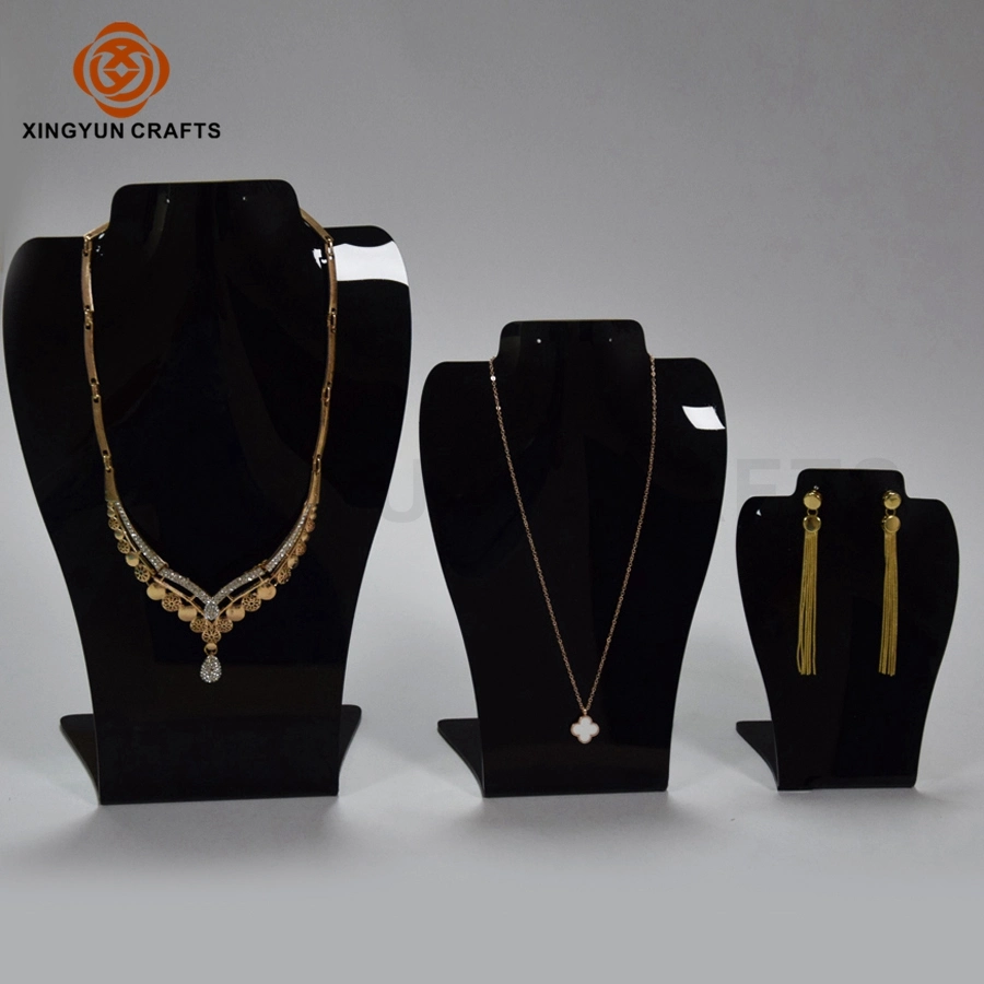 Black Necklace Stand Jewelry Shop Counter Display Set Modern Black Acrylic Necklace Display