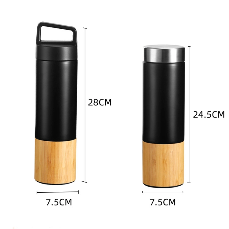 Linkfine Set of 2 Premium Bamboo/Colored Stainless-Steel Smart Thermal Mug with Infuser - Insulated Bamboo Tea Infuser Bottle for Tea, Travel Tumbler