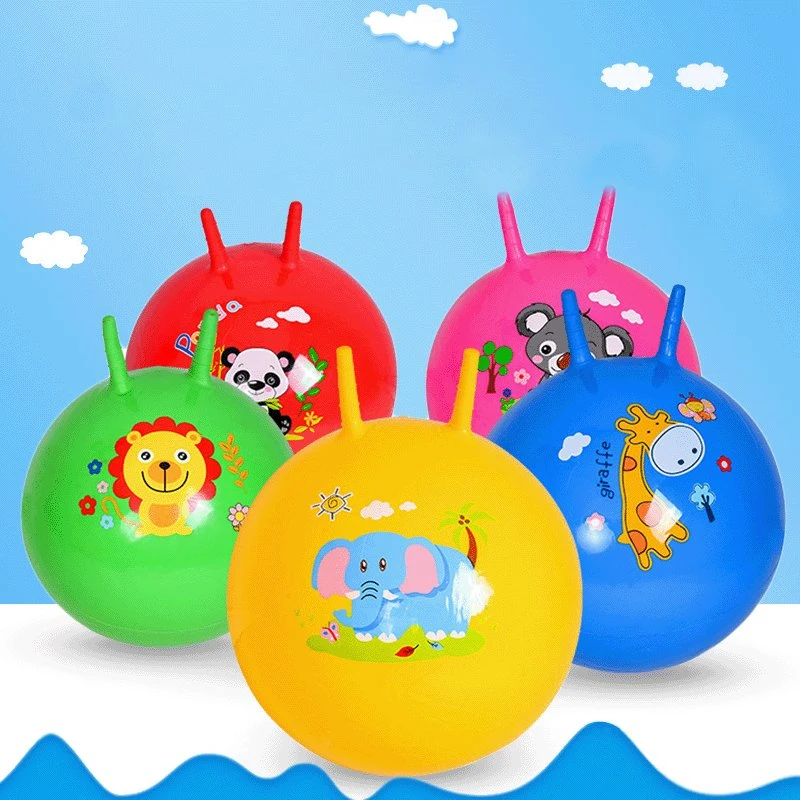 Custom Fitness Yoga Ball 45cm Eco-Friendly PVC Kids Toy Cartoon Horn Jumping Hopper Ball Promotional Gift