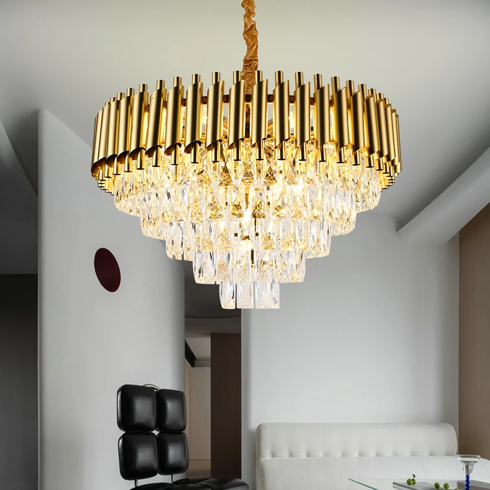 Hotel Lobby Project Copper Large Pendant Light Hanging Luxury Modern Crystal Chandelier
