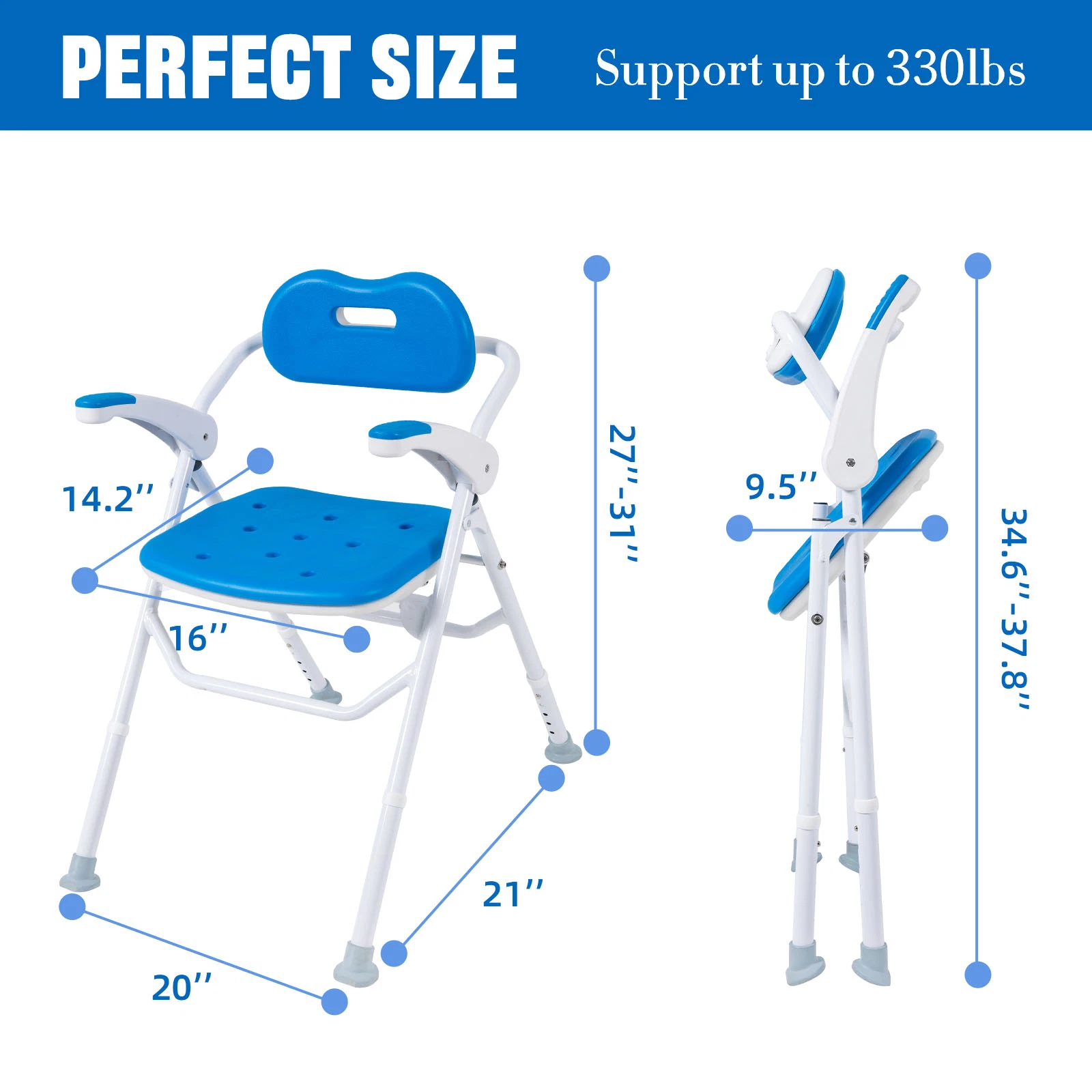 Heinsy Adjustable Height Heavy Duty Shower Chair with Padded Armrests and Back for Bathtub Slip Resistant.