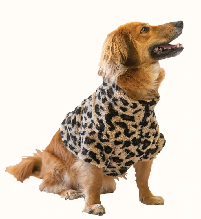Quality Durable Fashion Zip Lamb Fleece Soft Lined Leopard Dog Winter Coat Clothes Pet Apparel