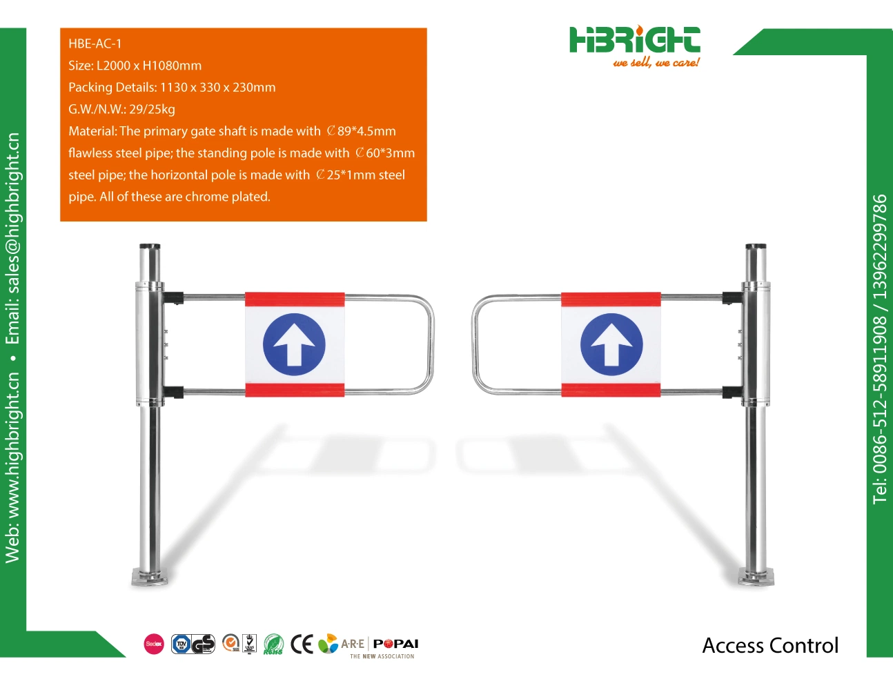 Supermarket Indoor Security Stainless Steel Half Height Access Control System Turnstile