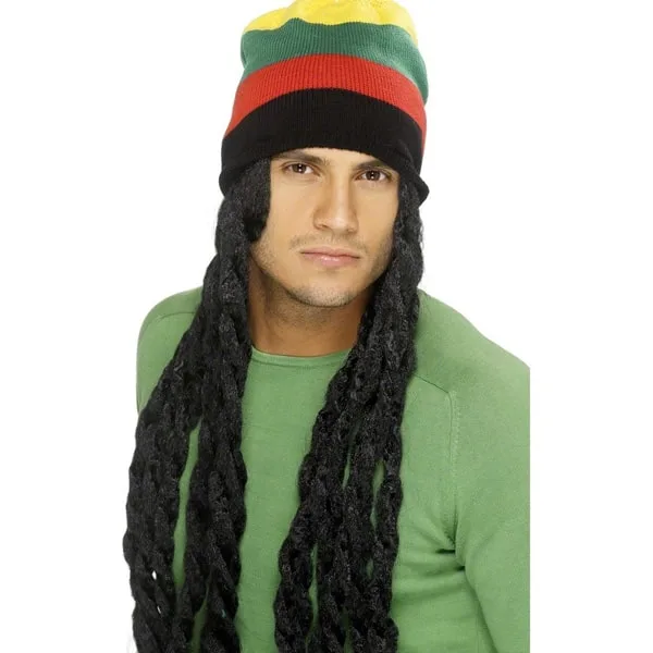 Adult Male Black Native American Wig with Red Headband