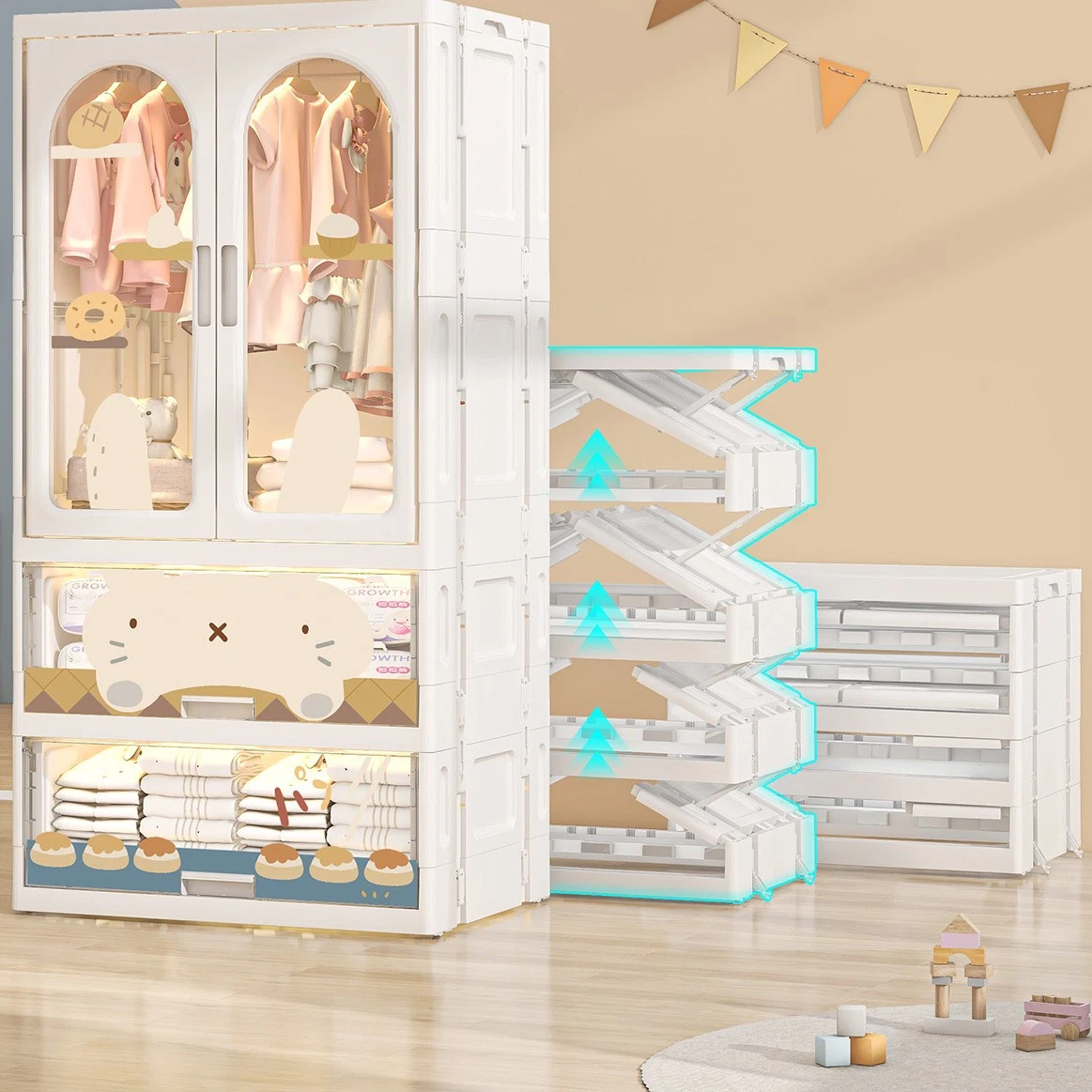 Child's Collapsible Cartoon Wardrobe - Quick Setup, Dual Door Access, Clothing Management