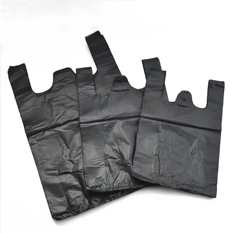 Cheap Custom PE HDPE LDPE Thank You Bags T-Shirt Carrier Bag Shopping Black Plastic Bag