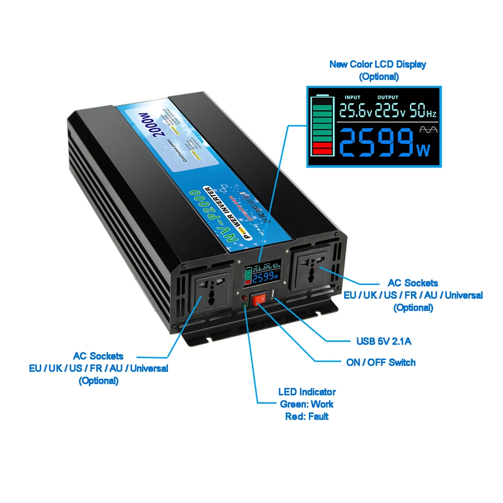 Zuverlässiger DC/AC Pure Sinus Wave Solar Power Inverter USB 2,1A 5V 12V 24V 48VDC BIS 110V 220VAC CE RoHS FCC Nova Factory