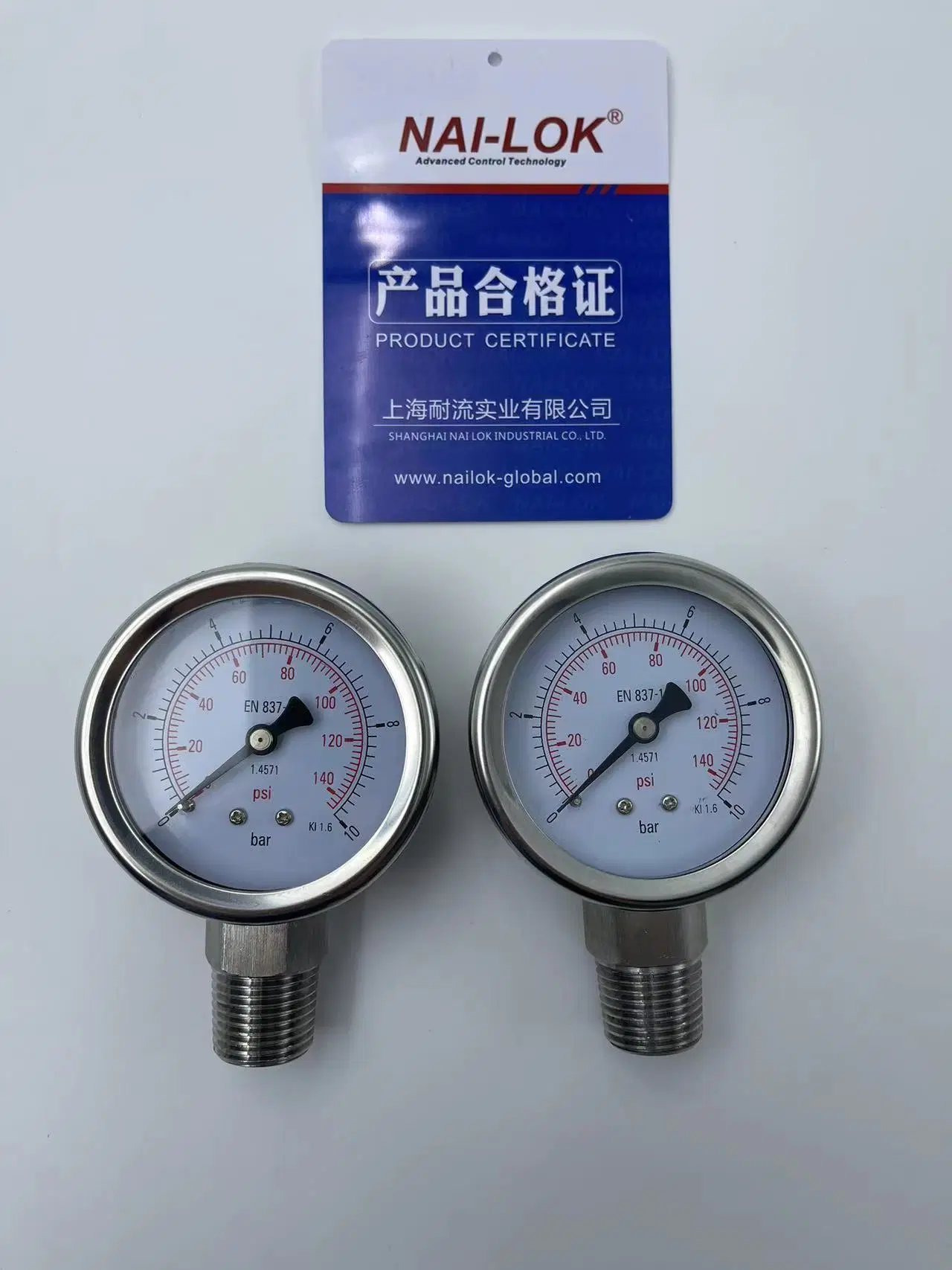 Nailok Stainless Steel Oil Free Pressure Gauge for Gas Pressure Control Systems