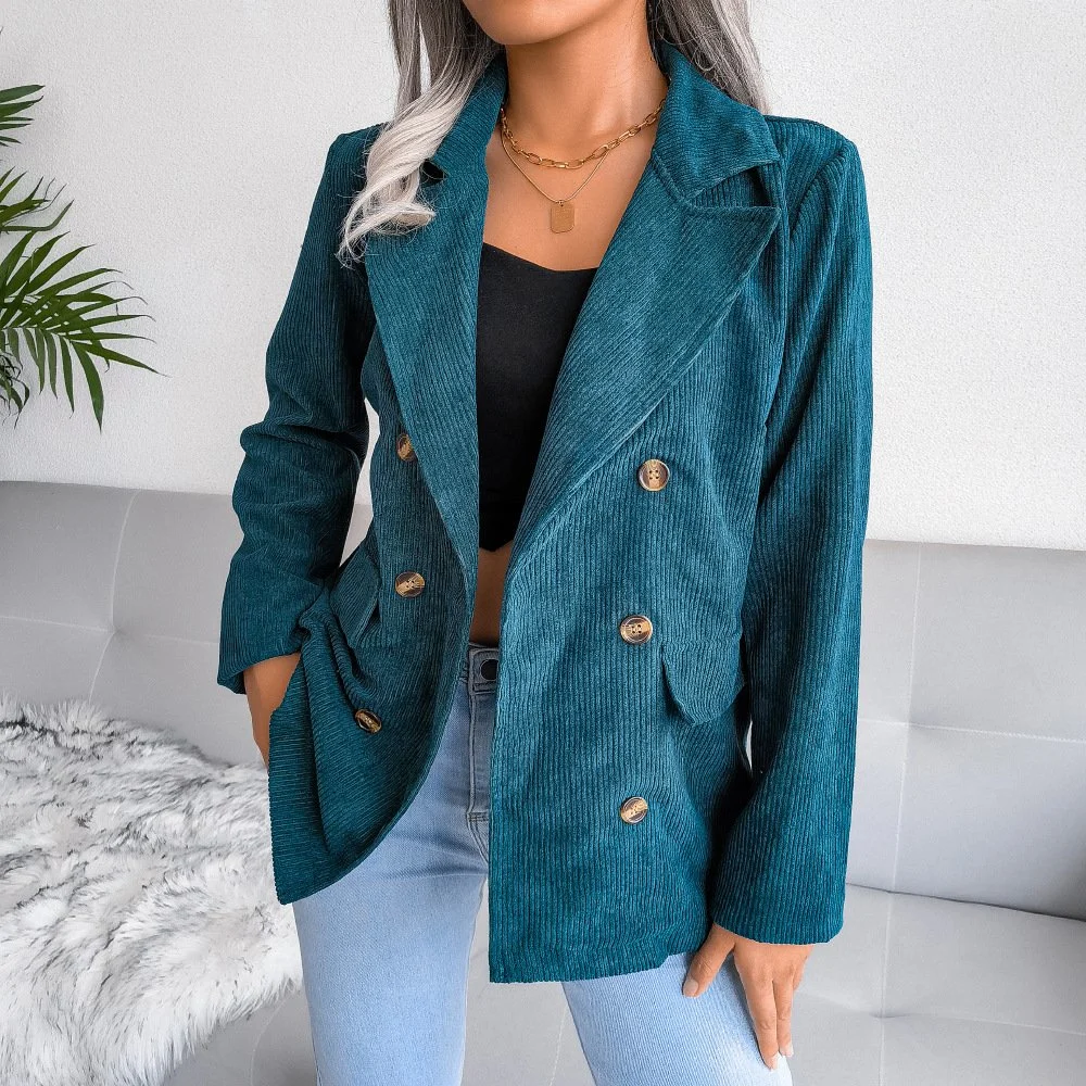 Ins Style Real Shot 2023 Europe and The United States Autumn and Winter Double-Breasted Small Suit Jacket Jacket Cross-Border Women's Wear