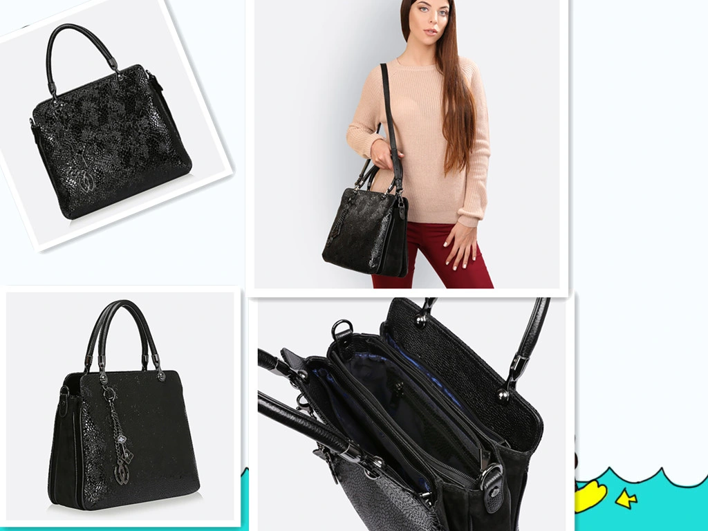 Fábrica de Guangzhou diseñador de moda bolso de dama de negro de cuero de PU