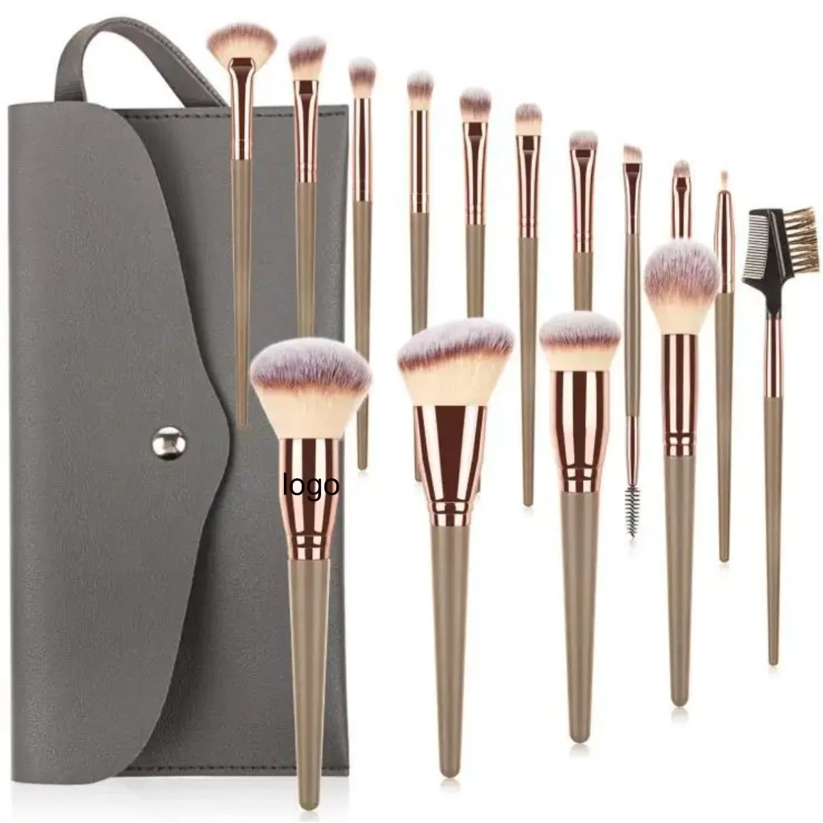 Portable Soft Brown Green Bulk Big Makeup Brushes Black Double Sided Gold Eyeshadow Custom Logo Makeup Brush Set