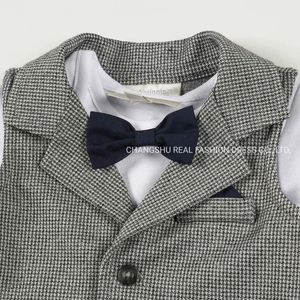 Newborn Children Handsome Clothing Infant Baby Woven Vest Knitted Top and Pant Suit Wear