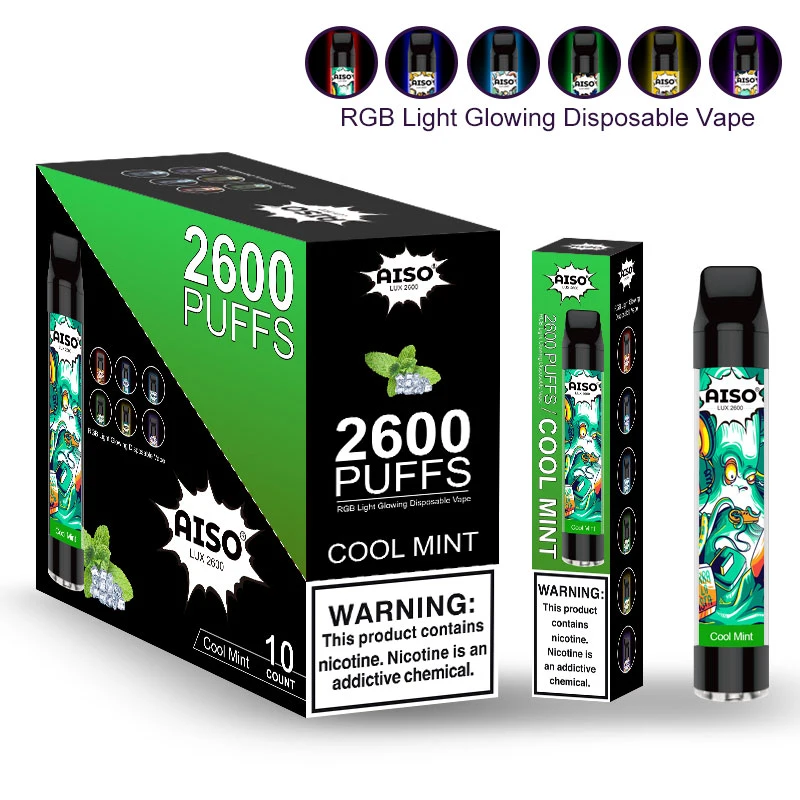 2600 puffs sabor Vape e-Liquid Round Tip recarregável RGB Intermitente