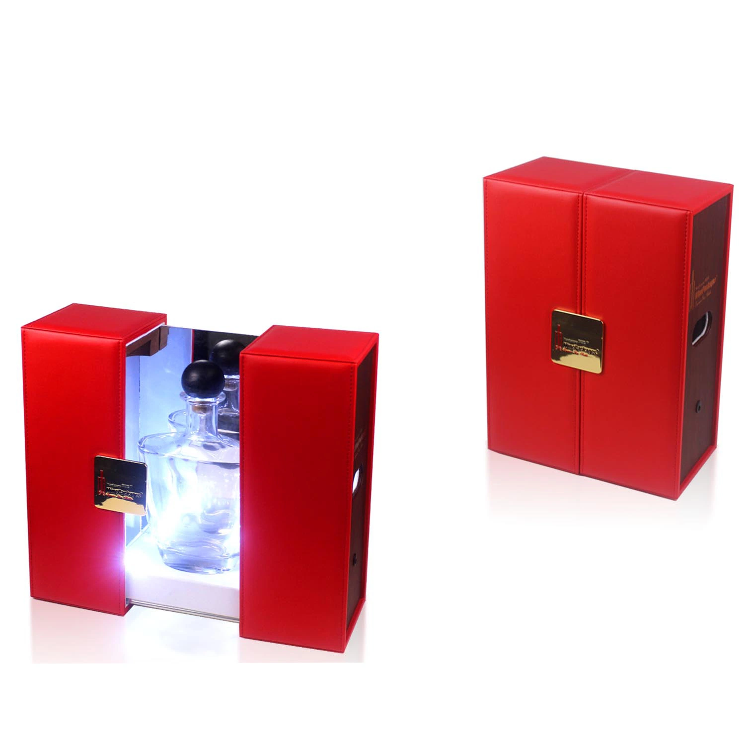 Rojo y negro de lujo personalizado PU Riel LED Deslice la caja de vino