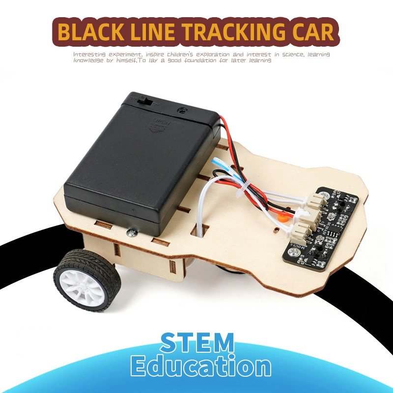 DIY Assemble Children Stem Science Education Wooden Black Line Tracking Toy Car