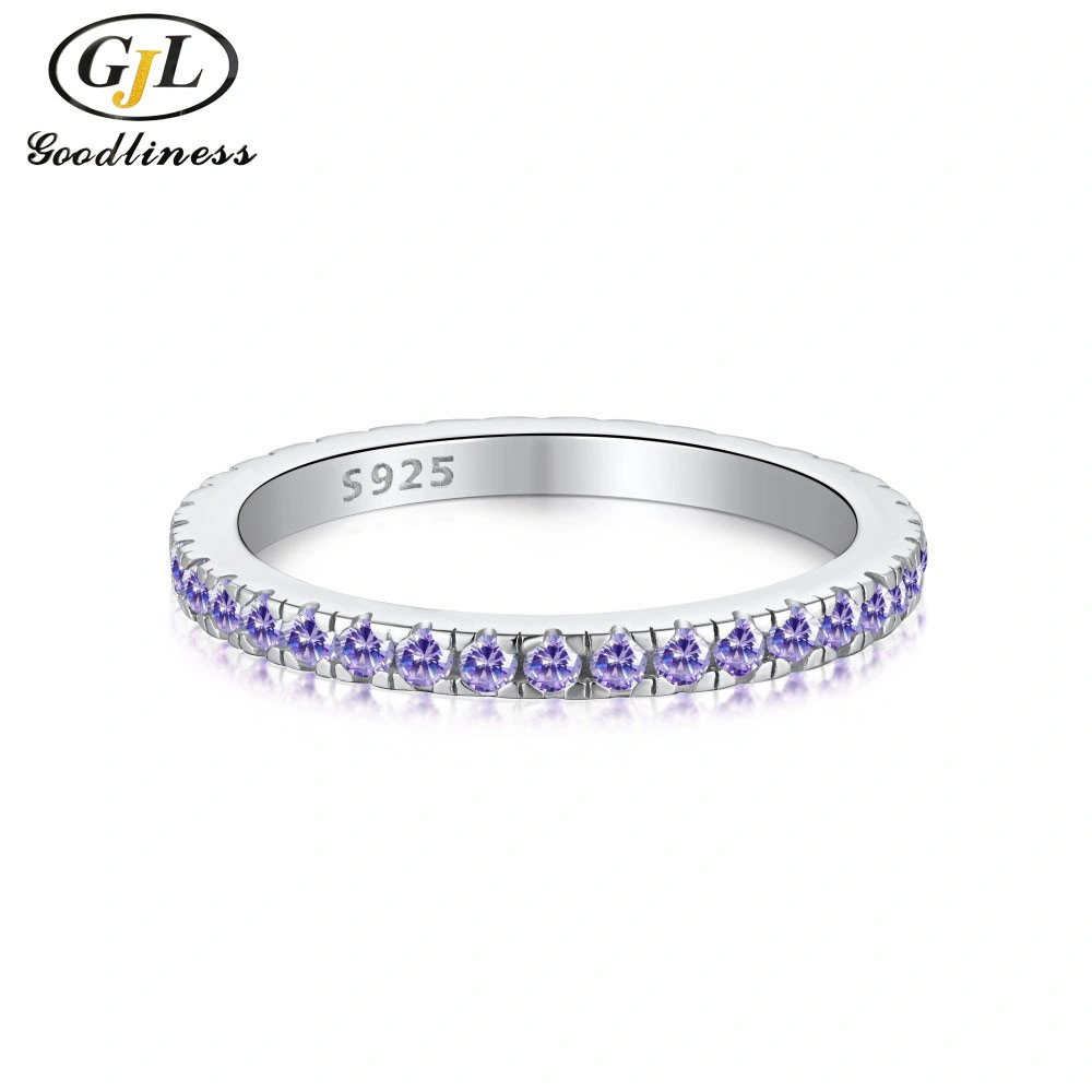 S925 Sterling Silver Female All Over The Sky Star Color Zircon Single Row Diamond Female Ring