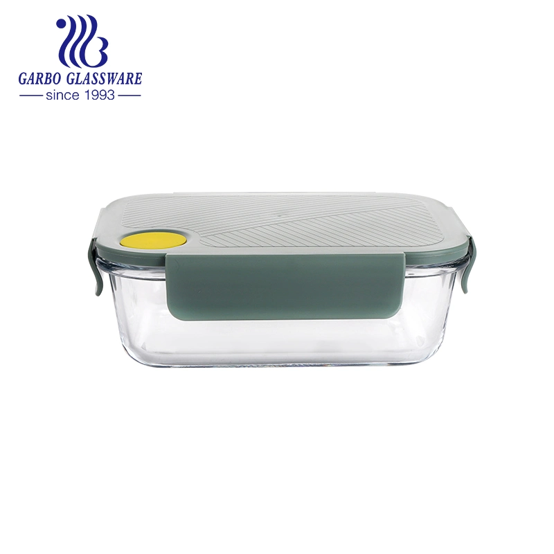 Recipiente de vidrio de Borosilicato 630ml para el almuerzo con recipiente para el almuerzo Cuencos redondos de almacenamiento de alimentos con forma rectangular