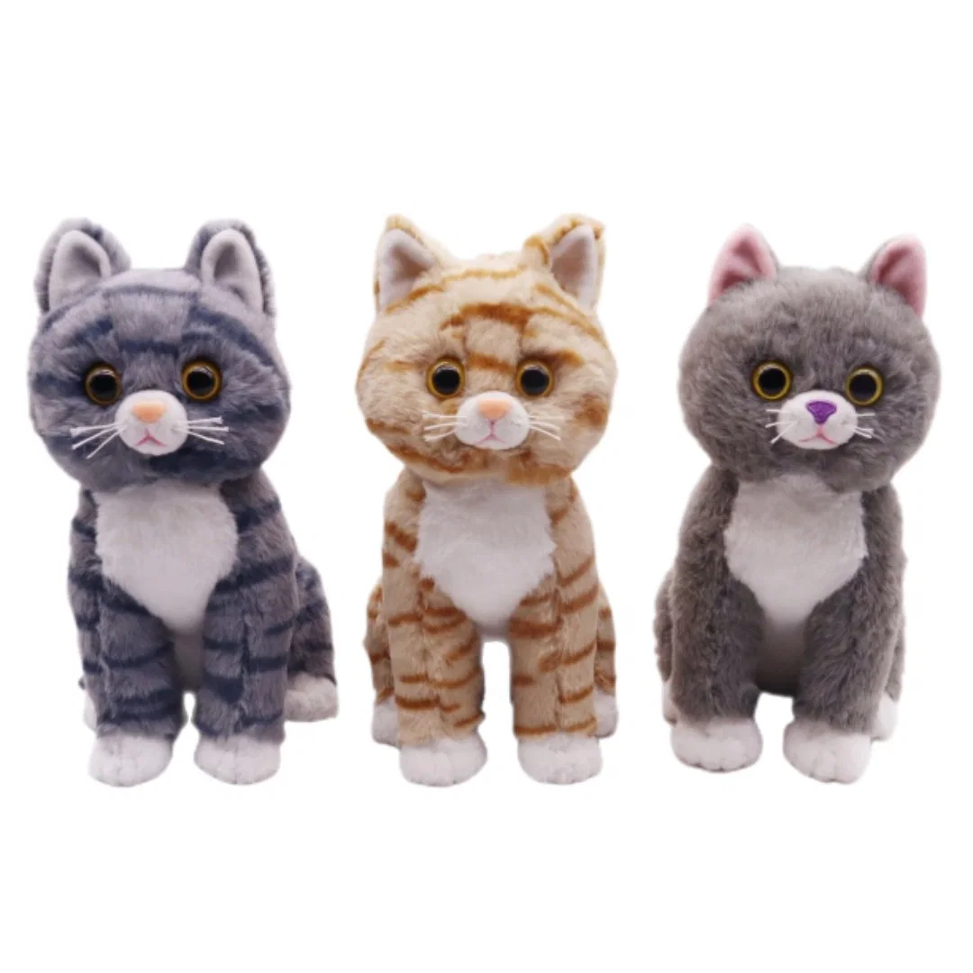 Promotion Tabby Cat Orange Stripes 24cm (H) Sitting Cat Soft Plush Toys for Kids Plastic Nose White Paws Home Stuffed Animal Toy