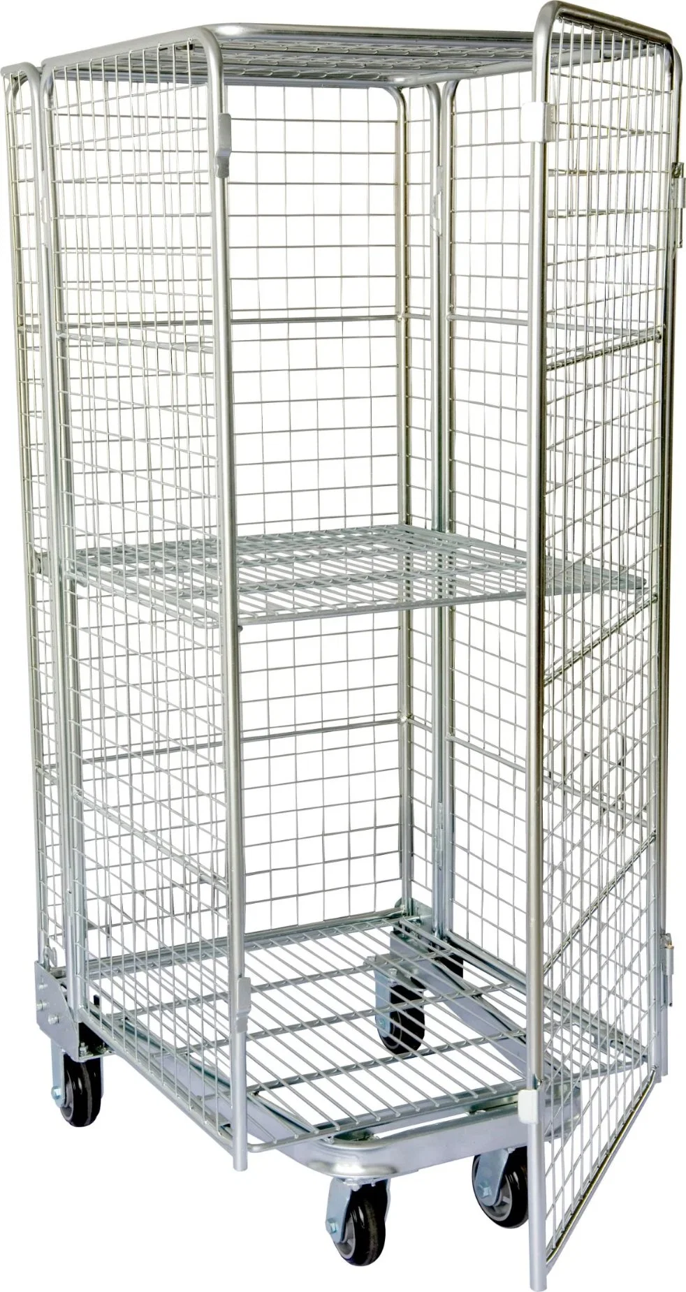 Galvanized Warehouse Logistics Nestable Foldable Steel Wire Mesh Roll Cage Pallet for European Supermarket