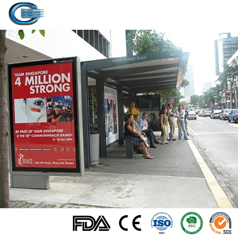 Huasheng Bus Stop Benches China Outdoor Shelter Factory Street Furniture Outdoor Metal Advertising Smart Advertising Bus Stop Shelter