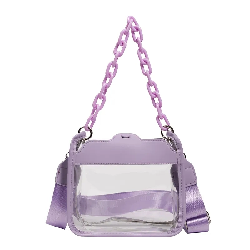 Saco a tiracolo em PVC transparente de atacado de forma personalizada as mulheres claras de ombro da cadeia de sacos Crossbody