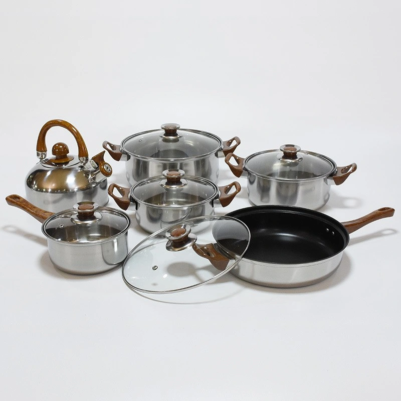 Olla de acero inoxidable y el conjunto de la bandeja de acero inoxidable 304 Pan Set 3 5 6 PC 12 Juegos de piezas de acero inoxidable olla y conjunto de la bandeja de Acero Inoxidable Juego de sartenes utensilios de cocina pan