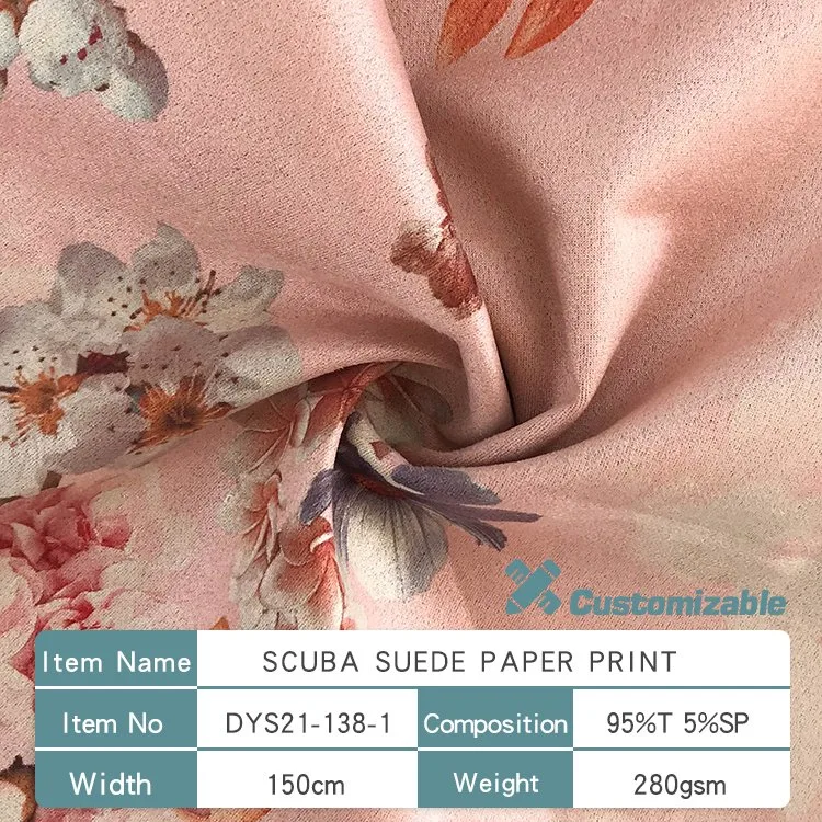 Good Material 2020 Hot Selling in Dubai Scuba Suede Paper Print Fabric Comfortable for Women Garment 95rayon 5spandex