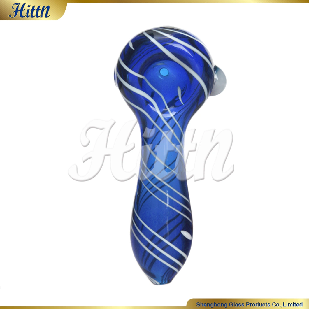 China Manufacture 4 Inches Blue Water Ripple Spoon Pipe Hand Blown Oil Burner Glass Chillum Smoking Pipe Hand Pipe Spoon