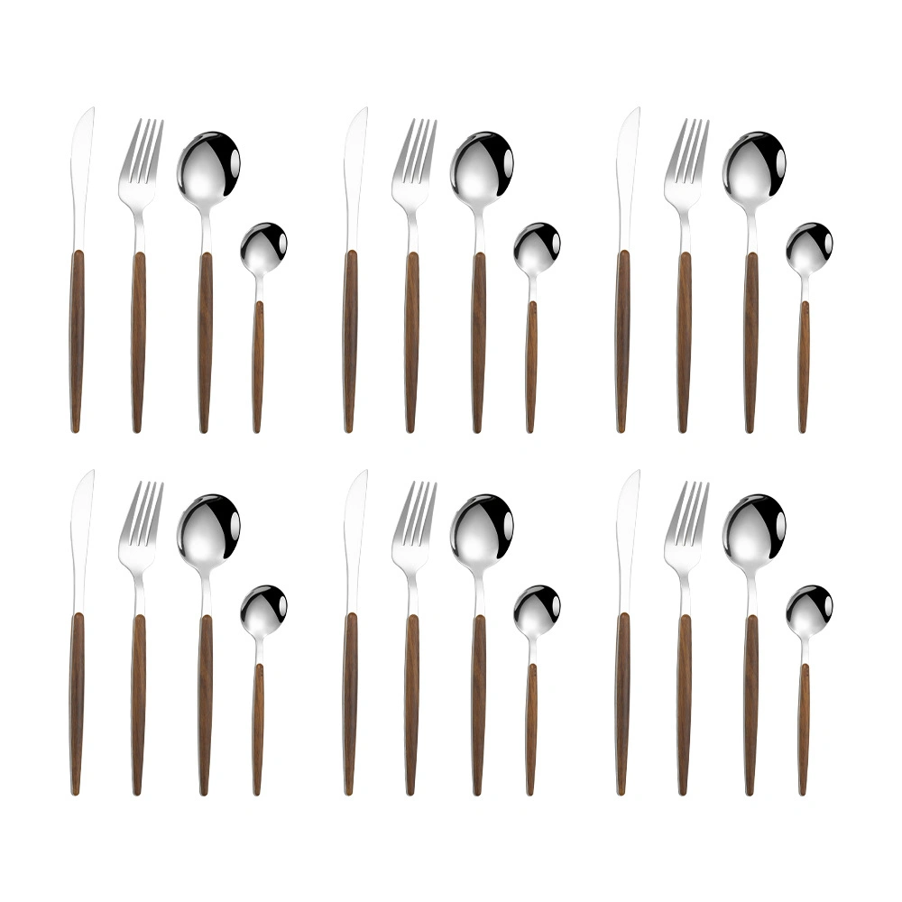 Stainless Steel Imitation Wood Handle Knife Fork Spoon Cutlery Set