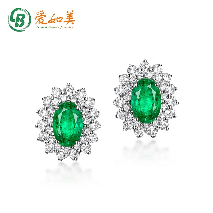 Точная украшения природных Emerald Diamond серьги реального драгоценных камней золотых ювелирных изделий шпильки крепления серьги