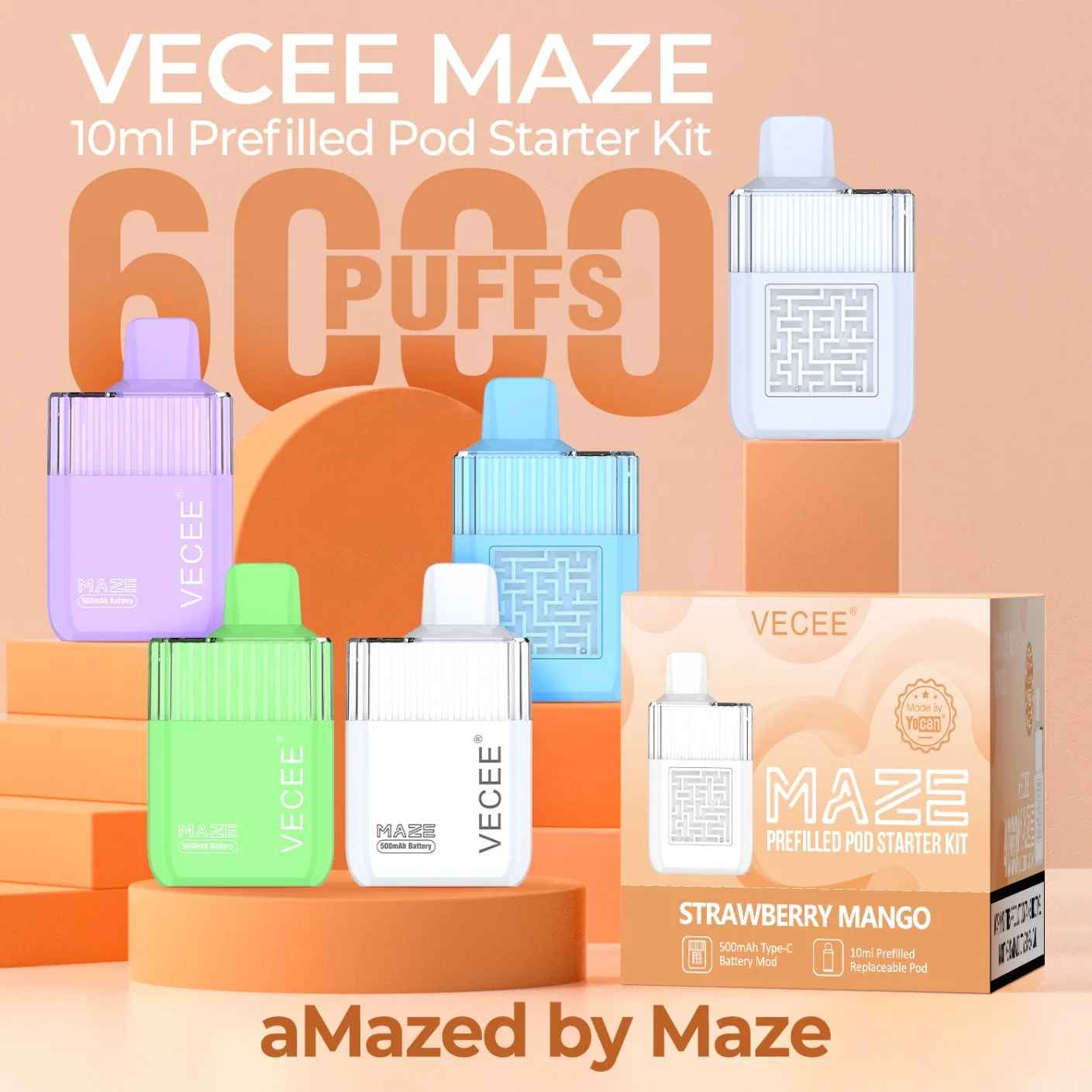2023 Vecee Maze Rechargeable 6000 Puffs Wholesale/Supplier Vape Pen Puff Replaceable Vape Puff Pen Hookah Vape Juice Factory E Cigarette
