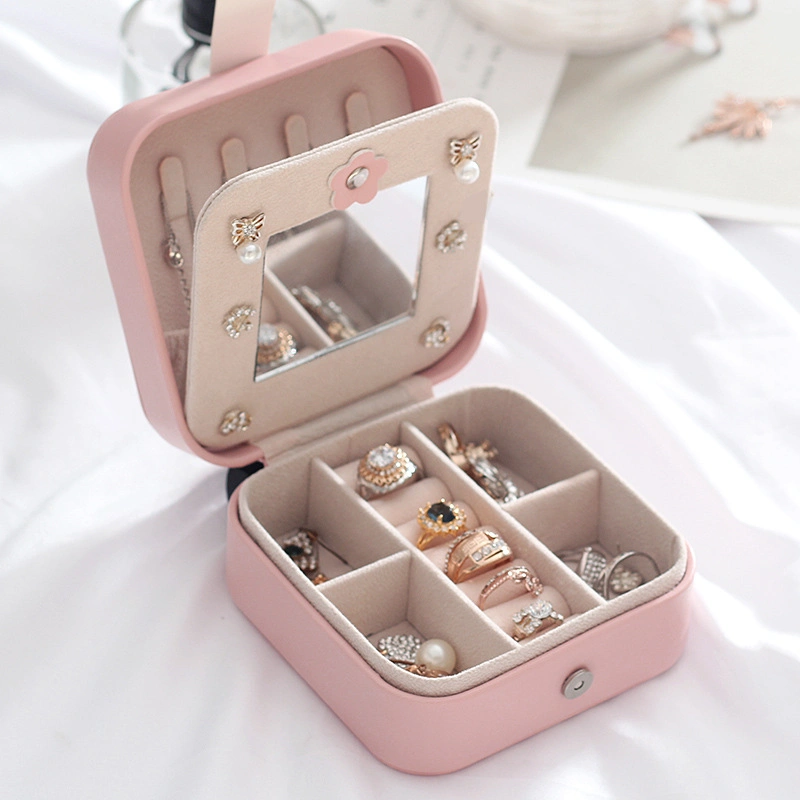 PU Leather Jewelry Box with Crown Luxury Travel Jewelry Organizer Necklace Ring Earring Storage Case