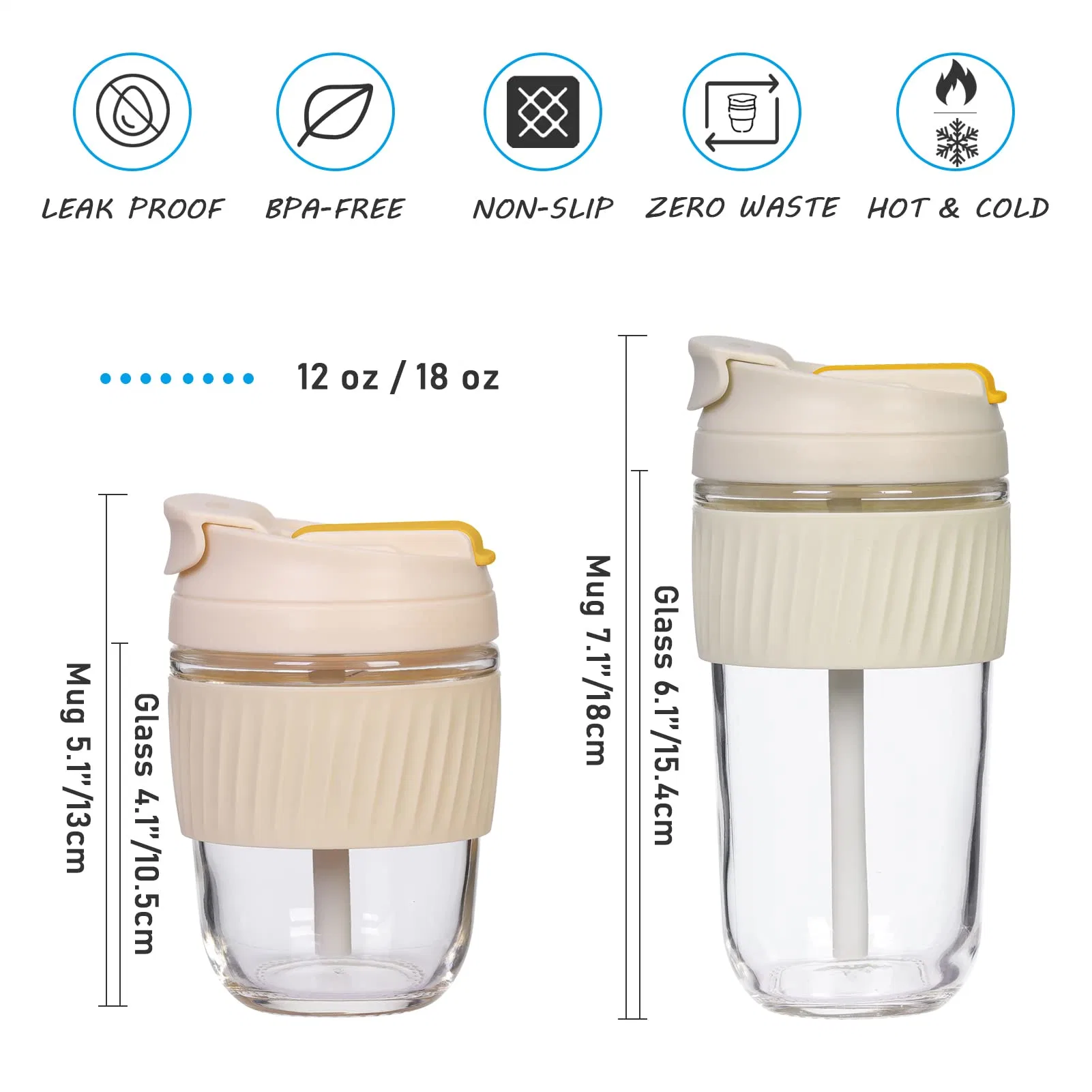 Leak-Proof Glass Tumbler Lid and Straw Coffee Reusable Coffee Cup Travel Mug