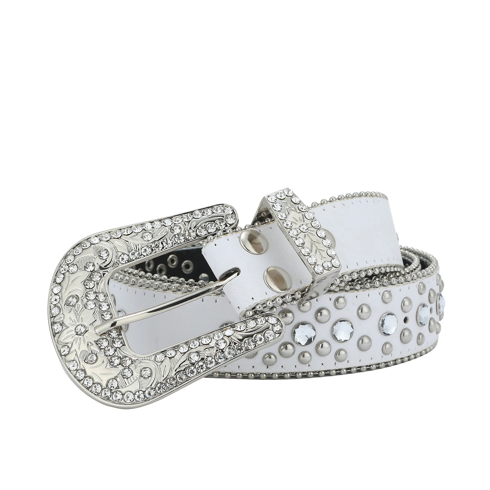 Ceintures en cuir PU Crystal Diamond Factory OEM Fashion pour femmes Ceinture colorée Bling Rhinestones Boucle amovible