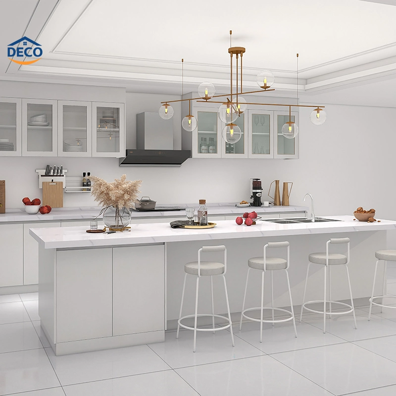 Mobiliário interior moderno completa simples armário de cozinha Armário Definir belos branco puro design PVC Armários de cozinha storge