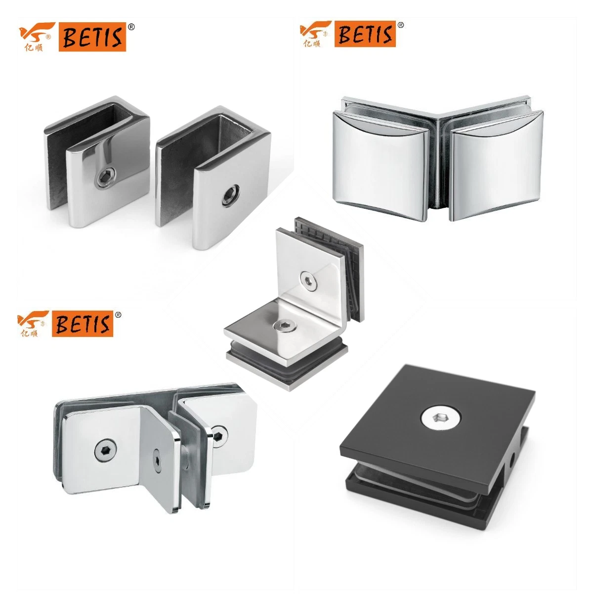 OEM High-Quality Shower Glass Stainless-Steel Wall-Mount Square Clamp