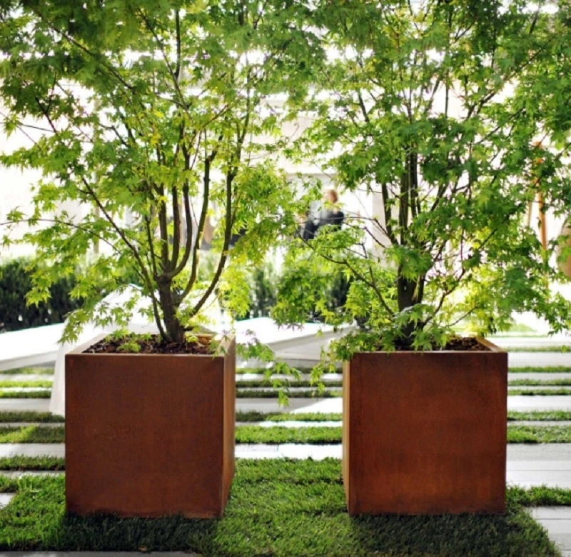 Plantadoras de acero de Corten cuadradas grandes macetas de sembradora al aire libre para árbol