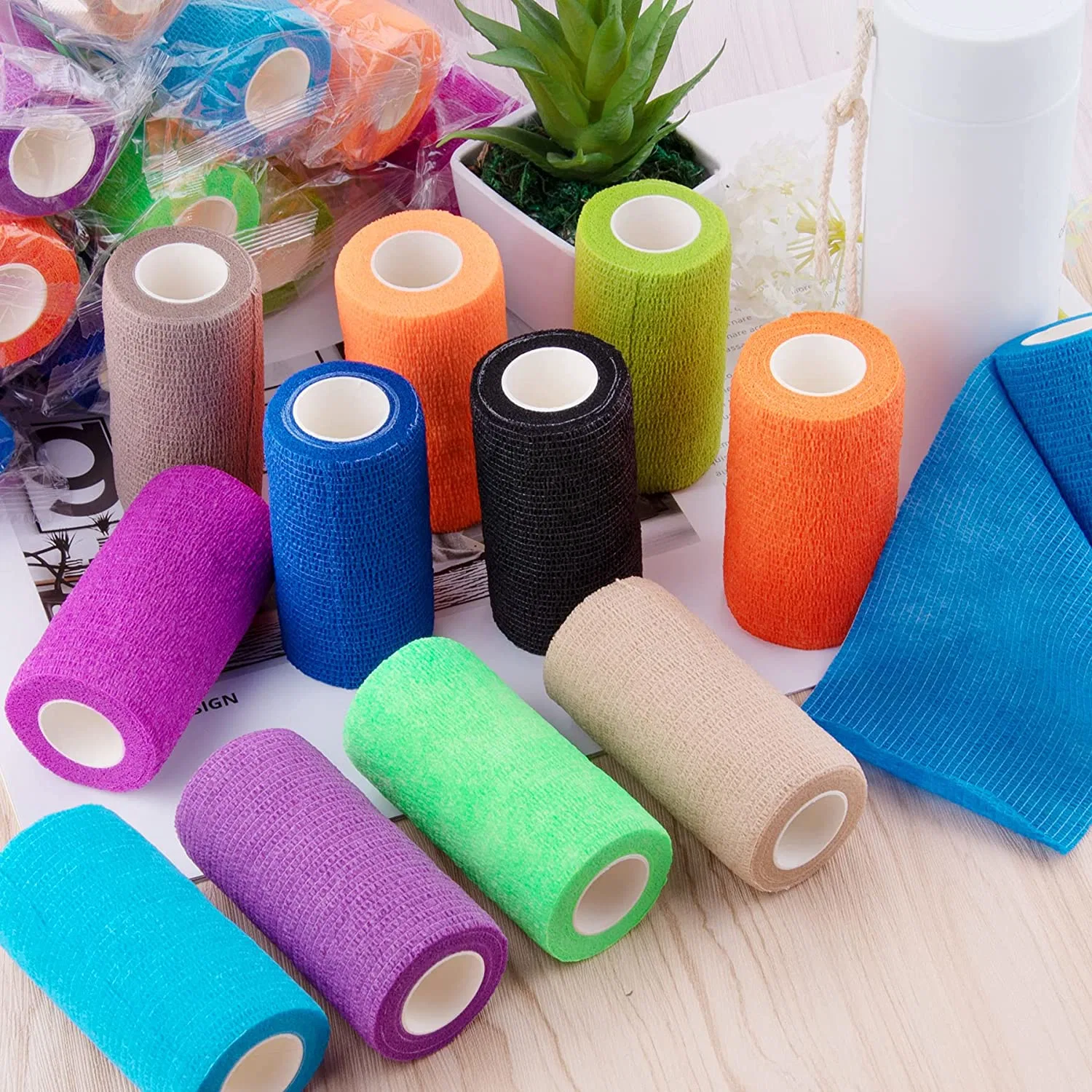 10 Pieces Self Adhesive Elastic Bandage Wrap Stretch Self-Adherent Tape for Sports, Wrist, Ankle 5 Yards Each (2 Inch, 10 Colors)