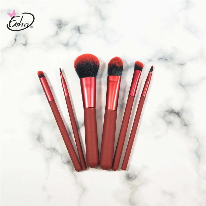 High Quality Makeup Brush Beauty Tools Plastic Handle 6PCS Custom Logo Travel Red Makeup Brush Set