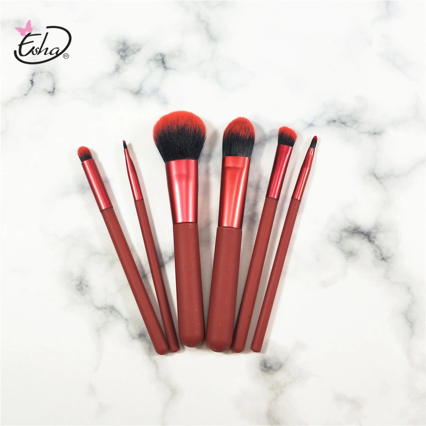 Hochwertige Make-up Pinsel Schönheit Werkzeuge Kunststoff Griff 6PCS Custom Logo Travel Red Make-Up Pinsel Set