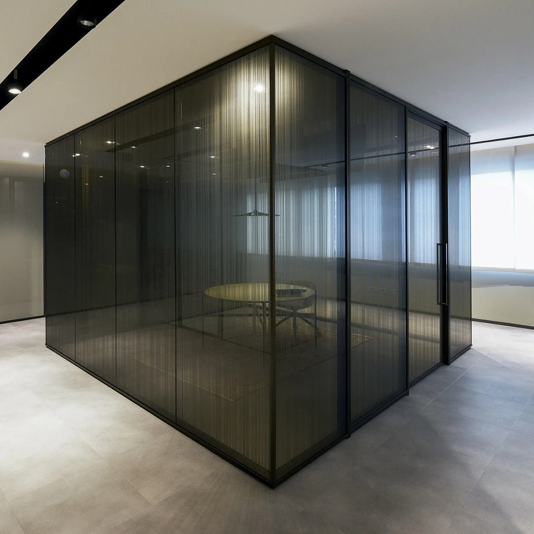 Interior Acoustic Single Glazed Aluminum and Frameless Glass Partition