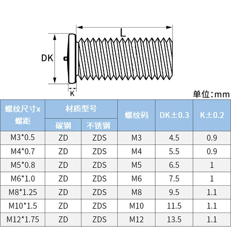 Zd Zds-M3 M4 M5 M6 Steel Copper Plated Seed Welding Screws Stud Spot Welding Screw