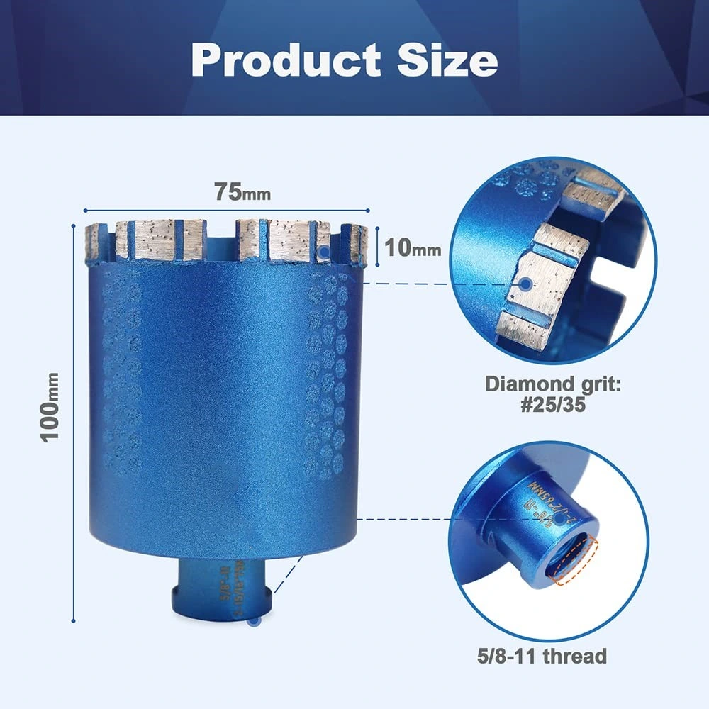 Diamond Core Drill Bit, Hlm 3 Inch Laser Welded Diamond Hole Saw with 5/8-11 Thread for Granite Marble Solid Block Stone Reinforced Concrete, Dry / Wet